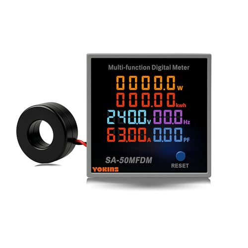 Image of YOKINS 6-in-1 Digital Multi-Function Power Meter | Multi-Function Energy Monitor with Voltage (AC 50-300V), Current (0-99.99A), Power, Frequency, Power Factor & kWh Display | Color LCD
