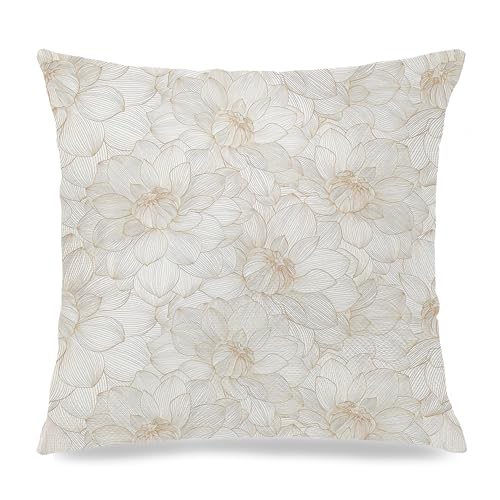EUYTHNGYF Elegant Cream Gold Floral Botanical Pillow Covers 18x18, Minimalist Home Decor, Minimalist Gold Floral Flower Botanical Decorative Throw Pillow Covers