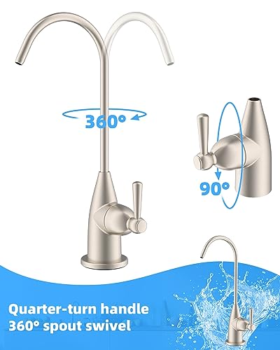 Image of Hibbent Drinking Water Faucet for Bar and Kitchen Sink, Stainless Steel Reverse Osmosis RO Faucet for Under-Sink Filtration System, Brushed Nickel Finish