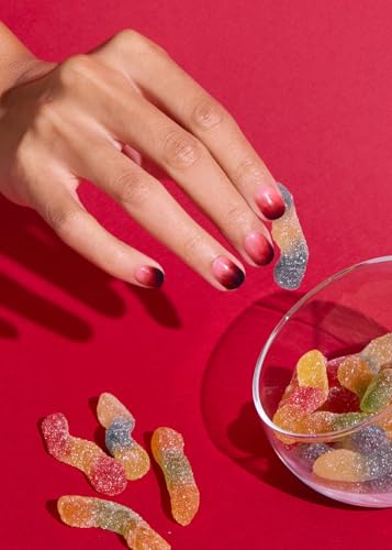 Image of ohora Semi Cured Gel Nail Strips (N Blood Drop) - Red, Ombre, Works with Any UV /LED Lamps, Salon-Quality, Long Lasting, Easy to Apply & Remove - Includes 2 Prep Pads, Nail File & Wooden Stick