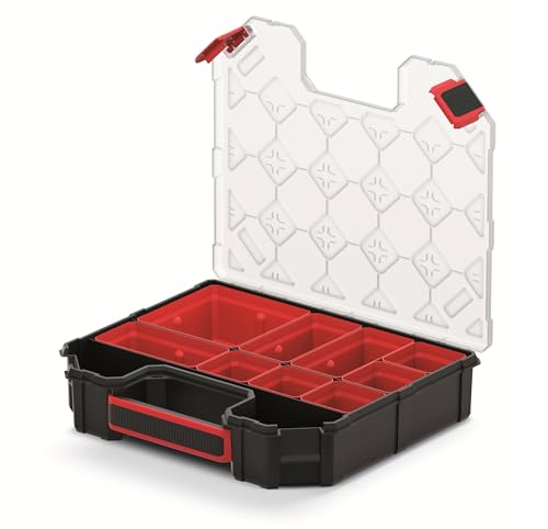 Mivos Boîte de rangement 284 x 243 x 50 mm - pour accessoires et petites pièces - Boîte à vis avec 7 inserts - Boîte de tri - Boîte à outils pour atelier - Made in EU