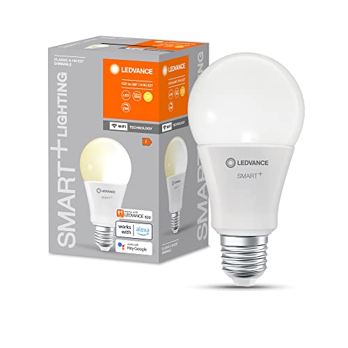 LEDVANCE Lampada LED SMART+ WIFI, smerigliata, 14W, 1521lm, forma classica a goccia con attacco E27, luce bianca calda a 2700K, dimmerabile, app o controllo vocale, durata fino a 20.000 ore