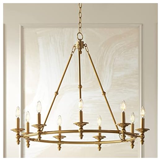 Stiffel Hartley 35" Wide Warm Antique Gold 9-Light Ring Chandelier