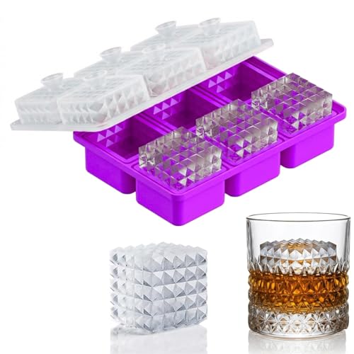 Image of Premium Large 3D Crystal Square Ice Cube Tray, Silicone Molds for Chilling Drinks, Chocolates, Juice, Jelly and Many More. (Violet)