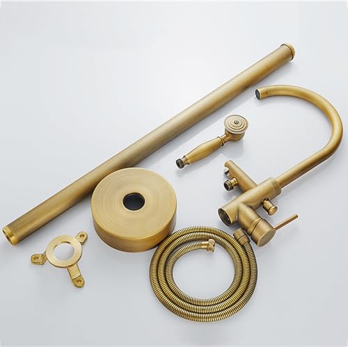 Mitigeur baignoire sur pied rotatif 360 robinet laiton antique avec douchette - 8