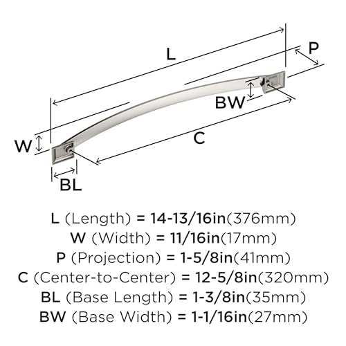 Image of Amerock Candler 12-5 /8 inch (320mm) Center-to-Center Polished Nickel Cabinet Pull, BP29353PN