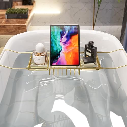 Bandeja de bañera extensible de acero inoxidable dorado para el baño 8