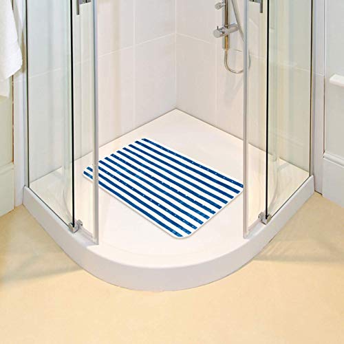 Tapis de bain antidérapant bleu et blanc 37x67 cm pour enfant