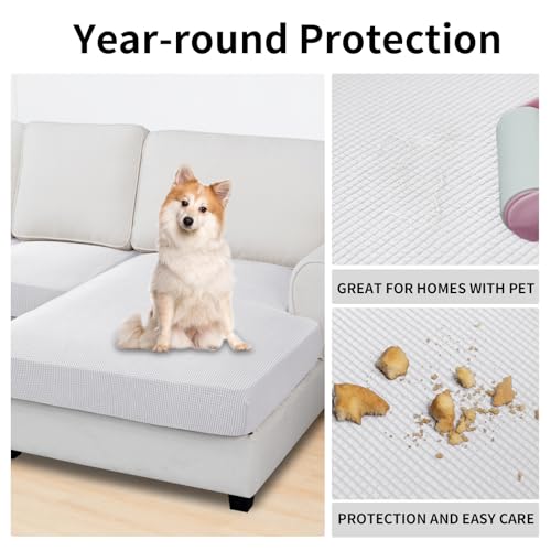 Image of Easy-Going Stretch 3 Pieces Couch Cushion Covers for Sectional Sofa L Shape | 2 Seater + 1 Chaise Lounge Left /Right L Sofa Seat slipcover Anti-Slip Sofa Cover Soft Snow White