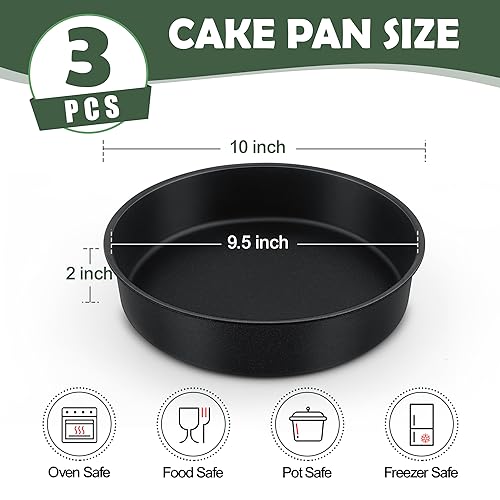 E-far 9.5 Inch Cake Pan Set of 3, Nonstick Round Baking Layer Cake Pans, Stainless Steel Core & Non-Toxic Coating, 2 Inch Deep (Black) by E-far - Image 2