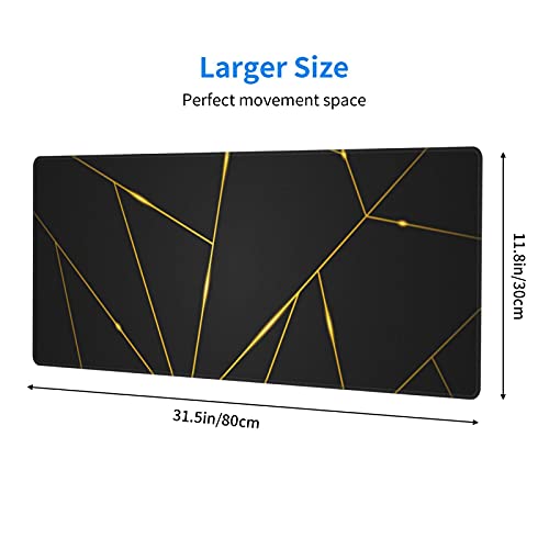 Image of Gaming Mouse Pad 31.5x11.8 Inch XL with Stitched Edges Extended Waterproof Gold Line Black Geometric Desk Pads Non-Slip Rubber Base Large Keyboard Mat Computer Gaming Mousepad for Work /Office /Home