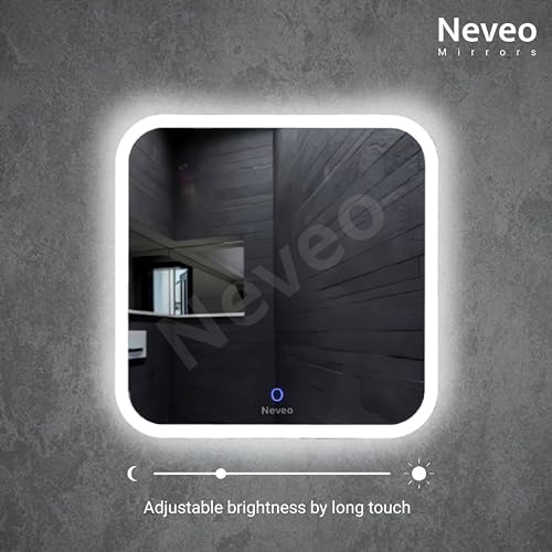 Image of NeveoMirrors led 18 inch /18 inch Square 3in1 led Light Mirror with Touch Sensor on /Off and Brightness Controls for Bathroom washbasin Vanity Hallway Bedroom Kitchen (S1)