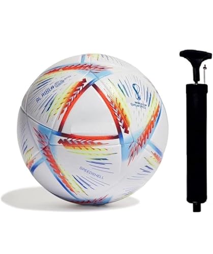 Image of JTC Professional Size 5 Soccer Ball - 32 Panel Hand-Stitched Football, Official Weight Training & Match Ball with Pump and Needle (Qatar White)
