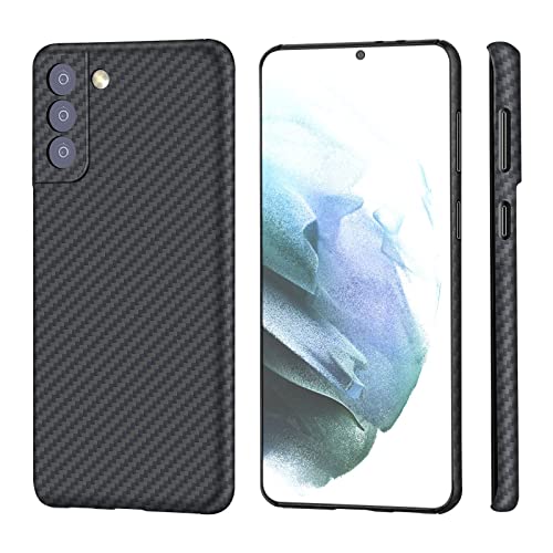 Sisyphy Schutzhülle für Samsung Galaxy S21 Plus + 17 cm (6,7 Zoll), aus echtem Aramidfaser, weiche Haptik, robuste Carbon-Hülle, Snap-on-Rückseite, kabelloses Laden Cover