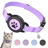 Picture of Airtag Cat Collar, Stretchy Kitten Collar with Apple Air Tag Holder, Lightweight and Comfortable, Ultra Elastic GPS Cat Collars for Cats Kittens and Puppies, 8-12.5 inch, Purple
