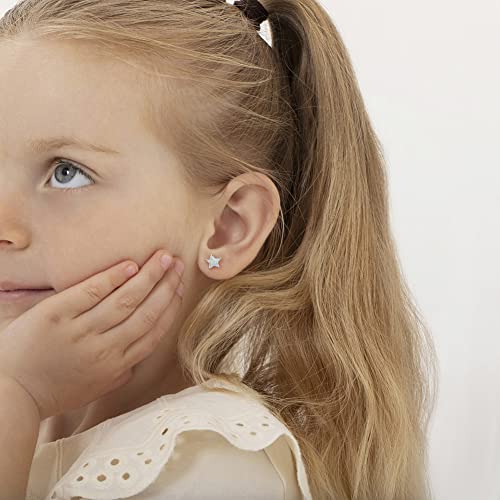 925 Sterling Silver Simulated Opal Star Screw Back Earrings for Little Girls, Pre-Teens and Teens 8mm - Celestial Star Earrings for Girls - Glittering Earrings for Young Girls2