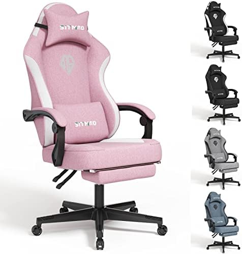 Gaming Chair with footrest Office Lumbar Support pc Chairs for Adults Wheels Bedroom Video Game Swivel ergonomics Back pu Leather Task Computer high Chair Reclining Teens Massage Dorm (E-Pink)