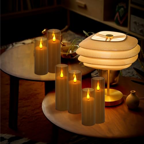 Image of YOROXRG Halloween Decoration Flickering Flameless Candles Battery Operated Timer Led Pillar Candles with Realistic Moving Wick Candles for Home Decor 24 Pack (D2.2 xH 5 inch 6 inch 7 inch)(Grey)