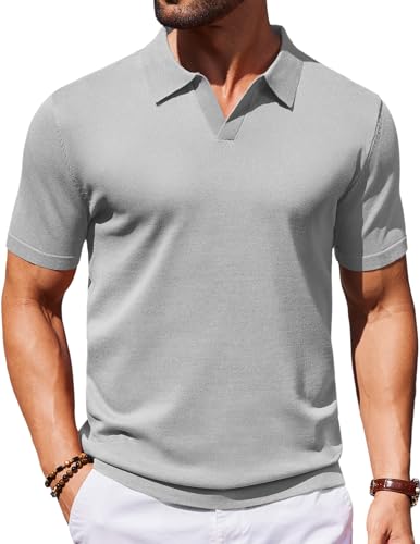 Image of COOFANDY Men's V Neck Short Sleeve Stretch Knit Polo Shirt