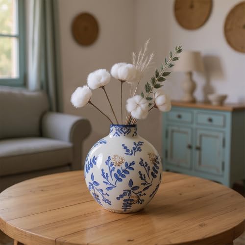 Yokiiimakiii Blue and White Ceramic Vintage Vase, 6.3 inch Chinoiserie