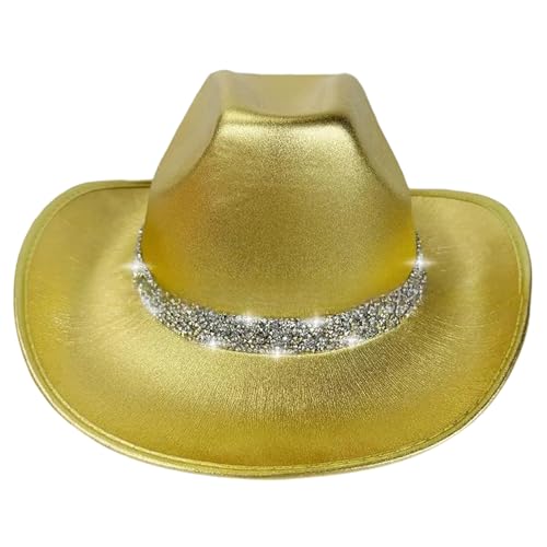 Vdaxvme Sombrero de cristal llamativo para carnaval, para despedida de soltero, espectáculos de discoteca, estilo de fiesta, dorado, Talla única