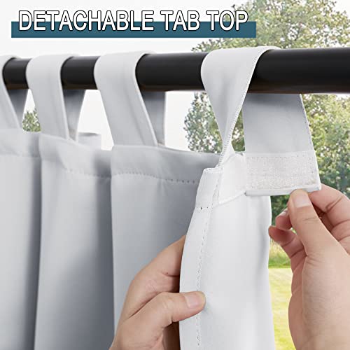 PONY DANCE Outdoorvorhang mit Abnehmbaren Schlaufen 2 Stücke H 243 x B 132 cm Outdoor Vorhänge Wasserdicht Balkon Vorhang Sonnenschutz Outdoor Gardinen für Pavillon, Grau-weiß