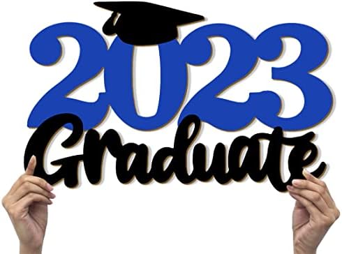 Graduation 2023 Wood Sign Decorations 2023 Graduate Photo Booth Props Class of 2023 Cutout Signs for Graduation Party, Graduation Sign Decoration Supplies-15.75x9.84 inches(Blue)