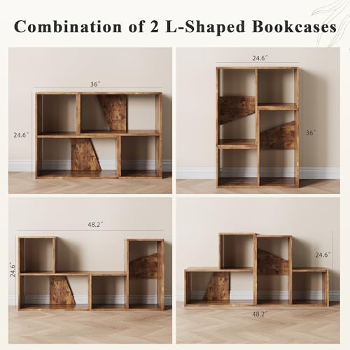 MapleGrace 6 Cube Storage Organizer, Wooden Storage Shelves Bookcase with Back Panels, Stackable Display Bookshelf for Living Room, Bedroom, Study, Hallway, Rustic Brown by MapleGrace - Image 7
