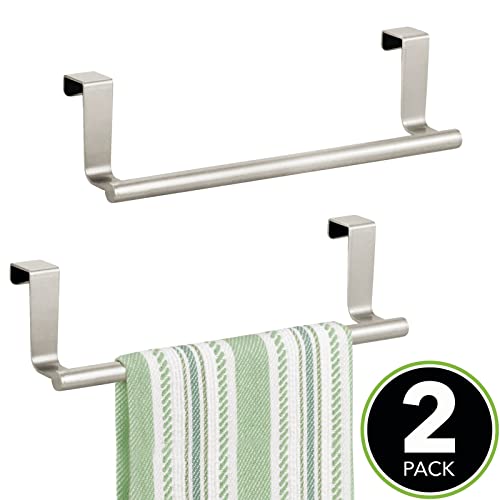 Mdesign Metal Over The Door Towel Holder For Kitchen Cabinet - Hand, Dish, And Tea Towel Rack - Over The Door Towel Bar And Hanger - Kitchen And Bathroom Organizer - Omni Collection - 2 Pack, Satin #TOP1