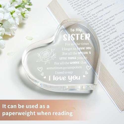 Image of Gifzy Sister Gifts from Sister Brother, to My Sister Acrylic Heart Sign Presents, Birthday Christmas Mothers Day Graduation Wedding Valentines Day Gifts for Sister