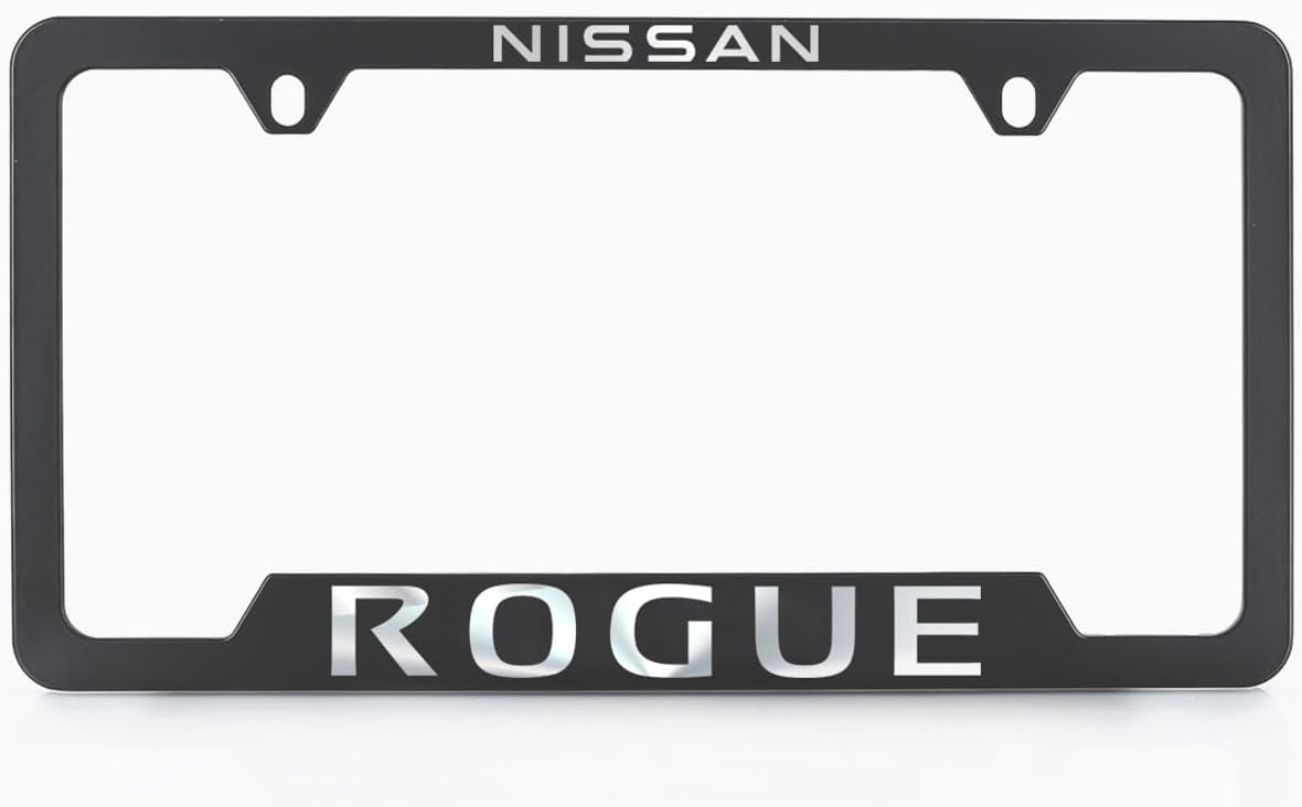 Nissan Rogue Black Coated Zinc License Plate Frame with Exposed Logo - Notch Bottom Frame