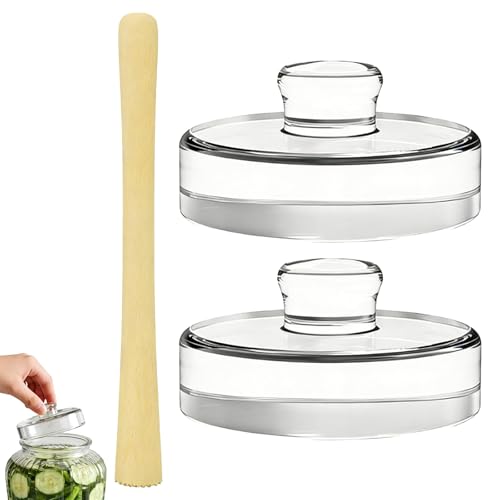 3 Pcs Glass Fermenting Weights Set Fermentation Weights with Wooden Tamper Suitable for Large Mouth Canning Pickled Weights Used for Fermentation of Kimchi and Vegetables