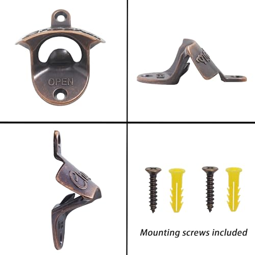 Luwanburg 12 PCS Cheers Bottle Opener Wall Mounted Bulk Rustic Beer Cap Opener Mountable for DIY Cooler Table (Antique Copper)