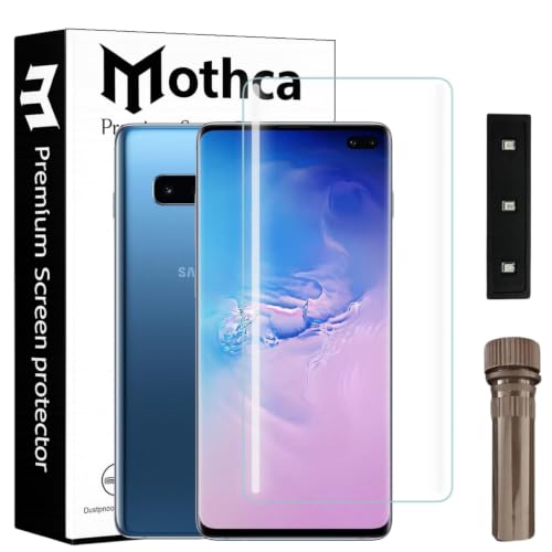 Image of Mothca Advanced Curved UV Tempered Glass Screen Protector for Samsung Galaxy S10 Plus| Transparent | Pack of 1 | Full Screen Coverage with UV Installation Kit