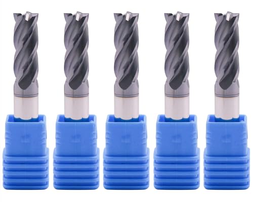 Image of 4 Flute Solid Carbide Square End Mill Set(5Pcs, 3 /8in), AlTiN Coated | 35 Helix, 3 /8 inch Cutting Dia, 3 /8 inch Shank Dia, 1 inch LOC, 2-1 /2 inch OAL For Milling Alloy Steel, Hardened Steel, Iron, Copper