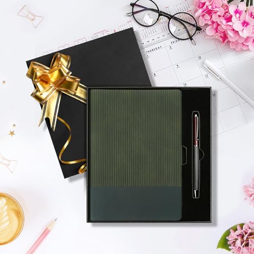 Image of TSFPapier A5 Lined Notebook with Pen & Gift Box 216 Pages PU Leather Journal for Women Men 100GSM Thick Paper College Ruled Notebook for Gifts, School,Travel,Business,Work,Home Writing (Dark Green)