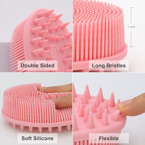 Image of KROYWEN Soft 2-in-1 Body Shower Bath & Shampoo Brush Massager for Hair,+ Silicone Soft Back Long Handle Shower Bath Brush+ Face Scrubber Brush, Exfoliating silicone Bath scrubber, Premium Loofah, Scalp Massager, Combination Combo | BPA-Free | for Men and Women (With A Free Hook 2-pic)