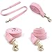 PETDURO Personalized Handmade Dog Collars Stripe Velvet Custom with Name Engraved Gold Metal Buckle for Boy & Girl Dogs - Matching Leash Bow Tie Harness Poop Bag Holder Available (S, Pink)