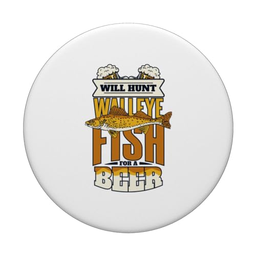 Will Hunt Walleye Fish For A Beer Hooks Walleye Fishing PopSockets Swappable PopGrip, Black - Image 3