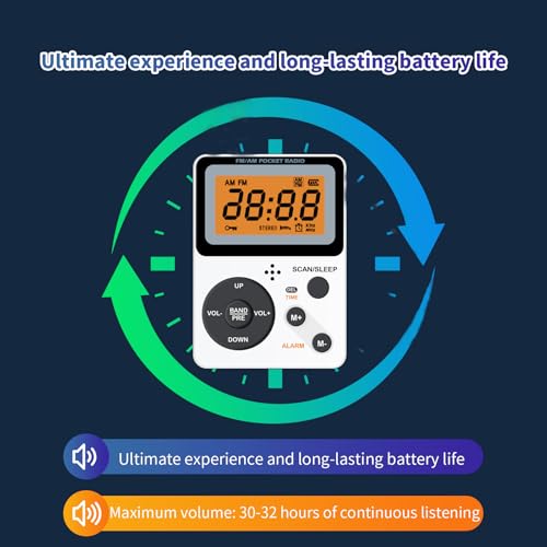 Pocket AM FM Radio, Personal Portable Digital Small Radio with Stereo Earphone, Battery Operated by 2 AAA(Not Included), Manual Preset, Large Screen, Lock Key, Sleep Timer