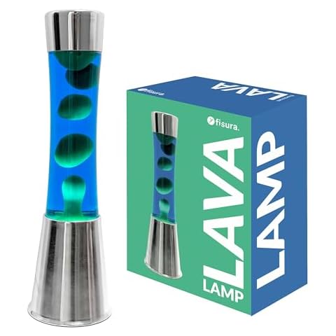 Fisura - Lampe à lave avec base chromée, liquide bleu et lave verte. Effet relaxant Cover