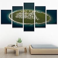 SIGNWIN 5 Panel Canvas Wall Art Coastal Orange Photography Relax/Calm Romantics Sunset Warm for Home Decorations Ready to Hang - 60