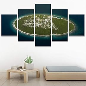 SIGNWIN 5 Panel Canvas Wall Art Coastal Orange...