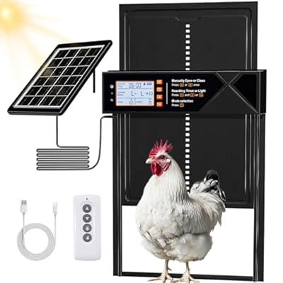 Automatic Chicken Coop Door Solar Powered, Extra Large Auto Chicken Door Mix 4 Modes with Timer & Light Sensor, USB-c Charging, Anti pinch & Alert, Remote, LED Screen, Aluminum Weather Proof Coop Door