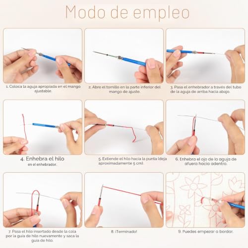 Miniatura 6 de Jsrqt 13 Piezas Punch Needle Aguja Magica Para Bordar 7 Tamaños Artesanía Pluma De Bordado Diy Kits Perforación Manualidades Costura Punzón