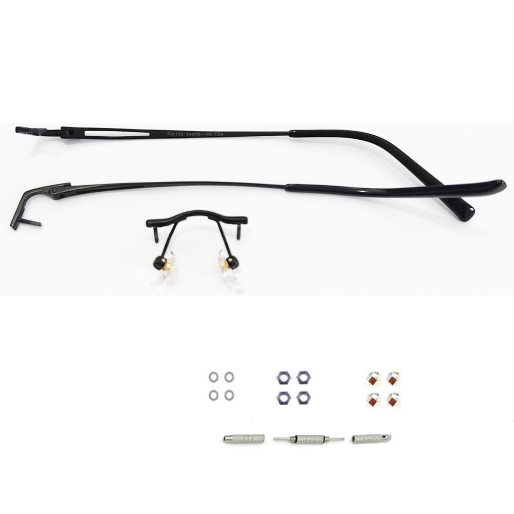 QYAJS 1 par de brazos de marco de metal sin montura de aleación de titanio para gafas, patas y puente de nariz, lentes de repuesto para templo, marco de gafas, tornillos y destornillador (agujero