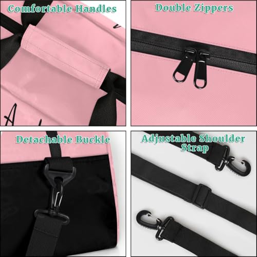 Pink Custom Gym Bag for Women Men, Personalized Initial Travel Duffel Bag with Name, Small Sports Gym Bag Weekender Carry On Overnight Bags4