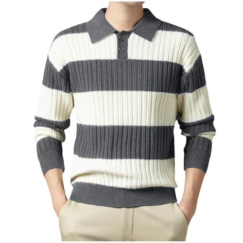 Cambkatl Men's Color Block Sweaters Stylish Button Lapel Collar Pullover Long Sleeve Knitted Golf Jumper Tops - Main Image