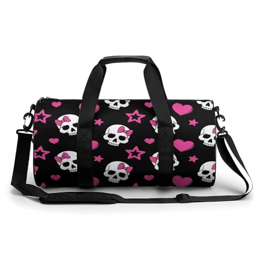 Sac de sport tête de mort rose 45cm pour gym et week-end