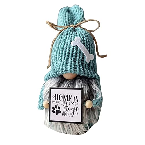 RWUDV Dog Gnome Plush Decorations Handmade Swedish Tomte Gnome Home is Where The Dogs are Gnome Blue Stuffed Dog Gnome Knitted Swedish Tomte Gnome Holiday Home Decor Gift for Dog Lover
